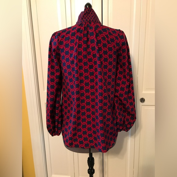 Mud pie Red and blue blouse with coordinating collar bow - Picture 2 of 2